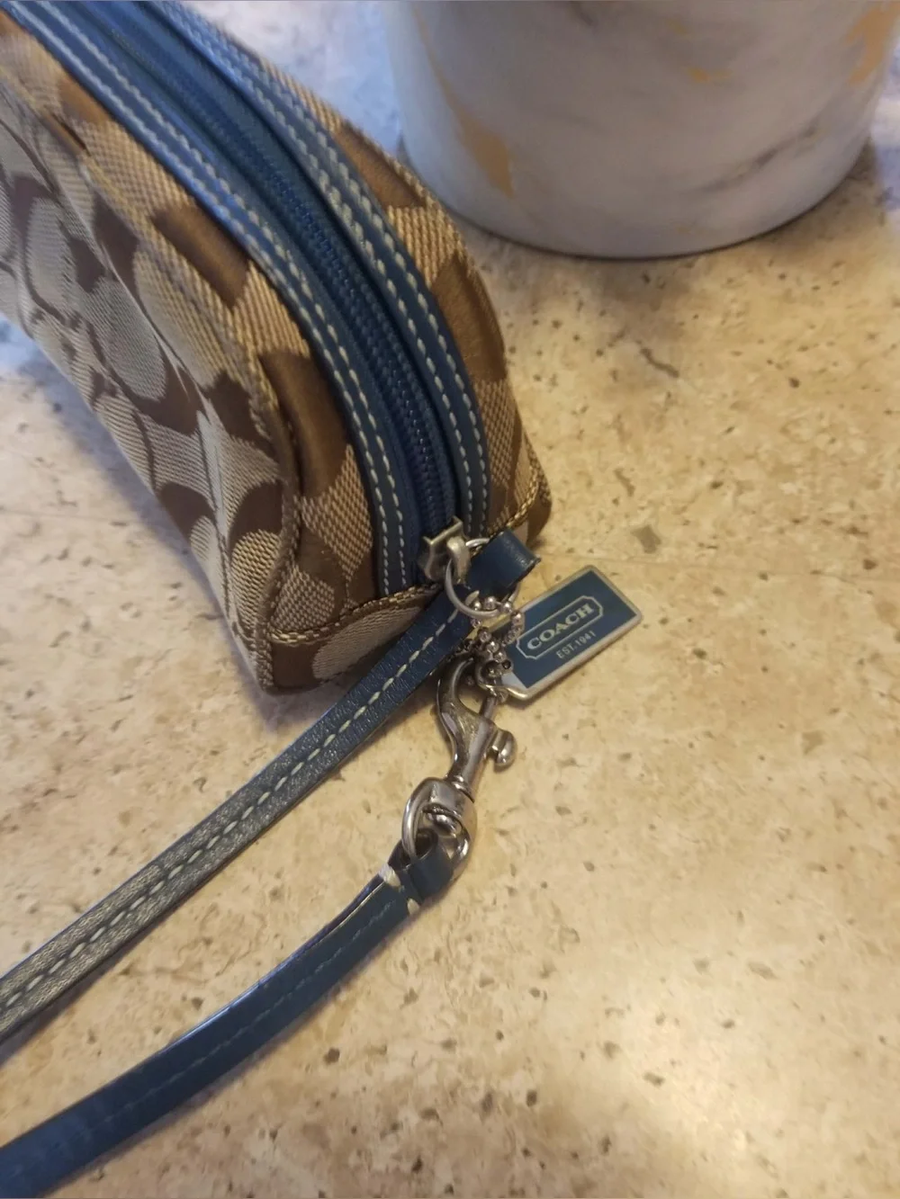 Coach Brown Signature Canvas Wristlet Pouch